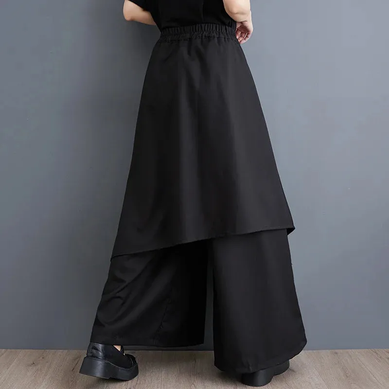 HEYFANCYSTYLE Black Irregular Wide Leg Skirt Trousers