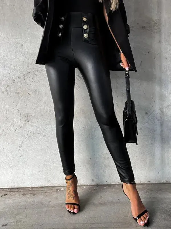 High Waist Leather Women Pants