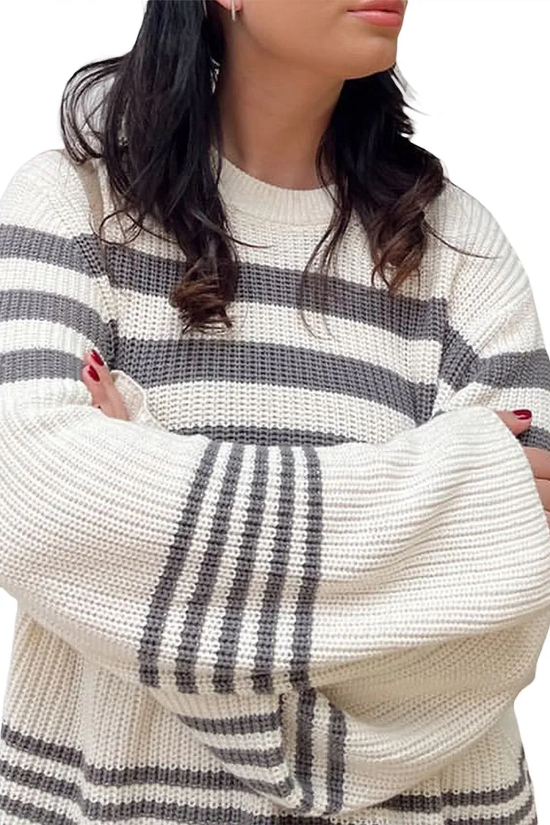 HWS1173 Cozy Stripe Knit Sweater