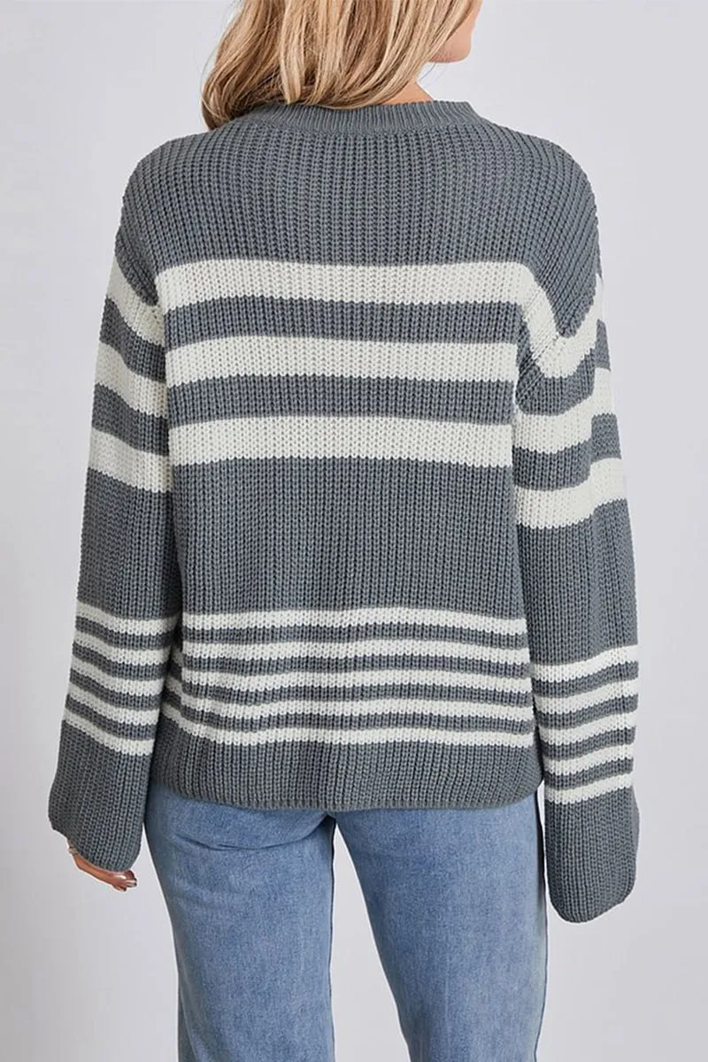 HWS1173 Cozy Stripe Knit Sweater