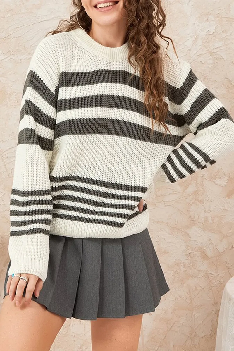 HWS1173 Cozy Stripe Knit Sweater