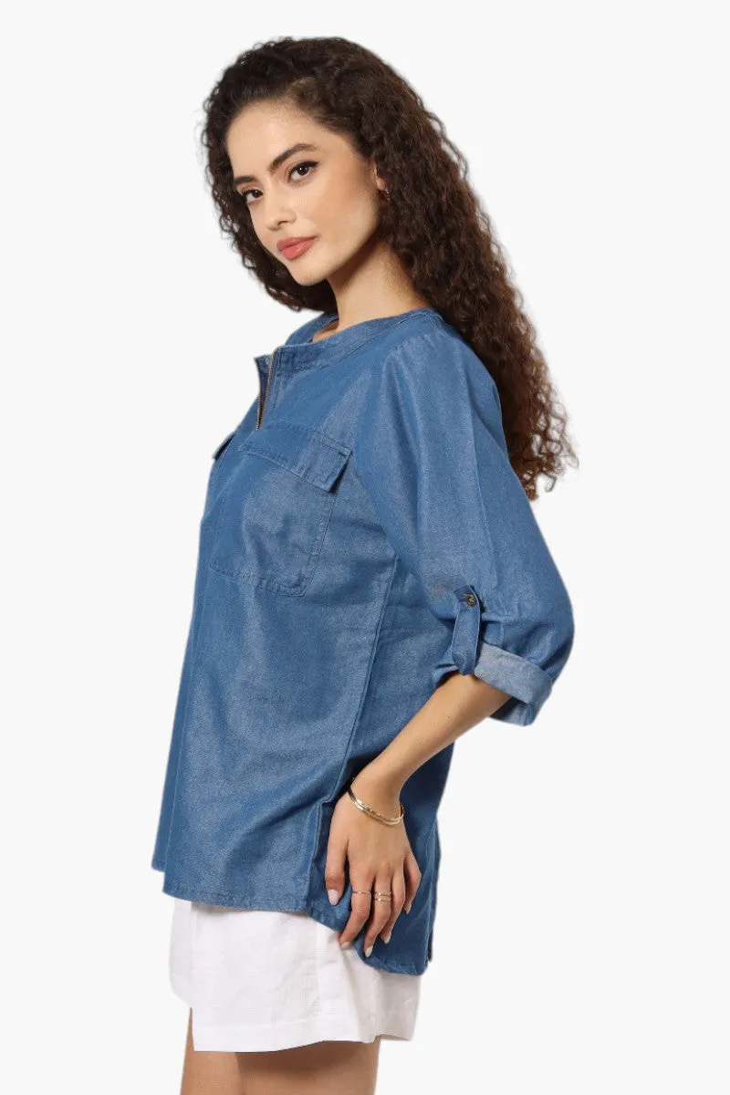 Impress Denim Roll Up Sleeve Shirt - Blue