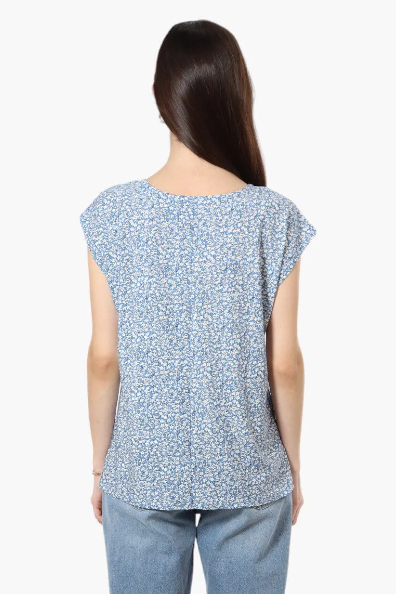 Impress Floral Cap Sleeve Blouse - Blue