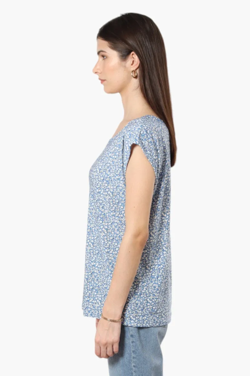 Impress Floral Cap Sleeve Blouse - Blue