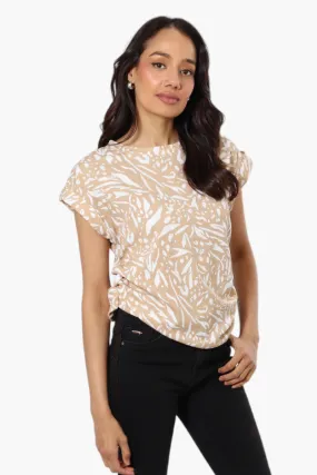 Impress Patterned Side Ruched Blouse - Beige