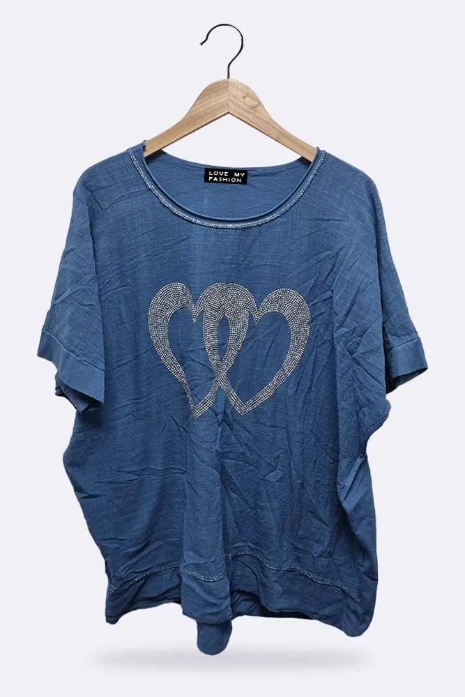 Italian Double Studded Heart Motif Top