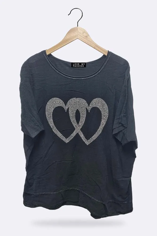 Italian Double Studded Heart Motif Top