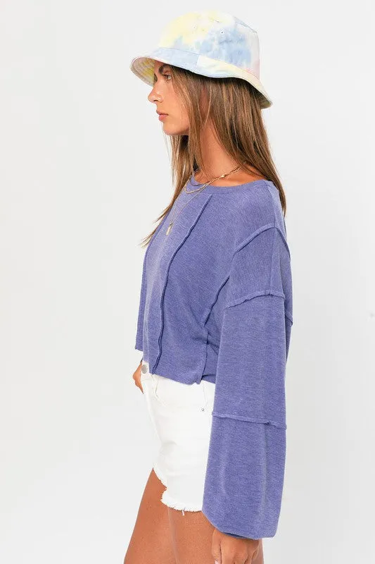 LE LIS Chic Long Sleeve Raw Edge Sweater