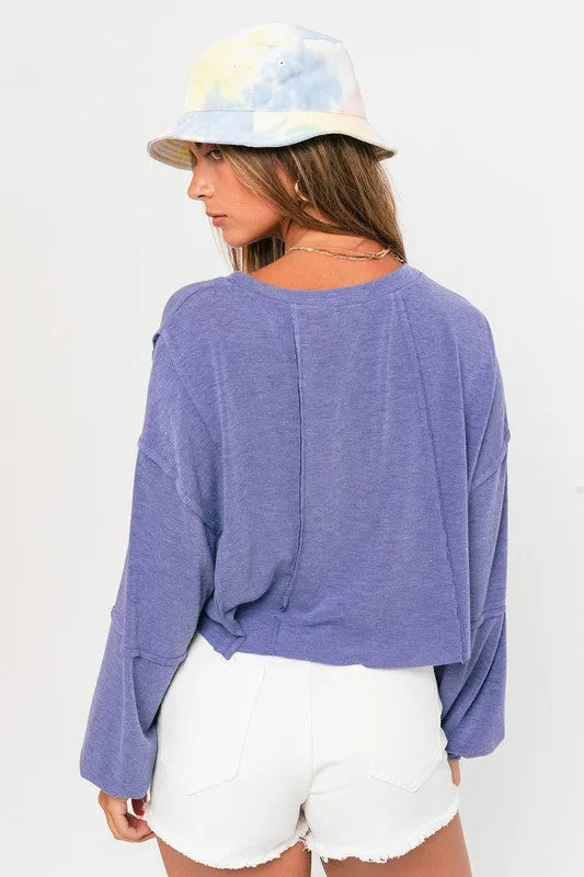 LE LIS Chic Long Sleeve Raw Edge Sweater