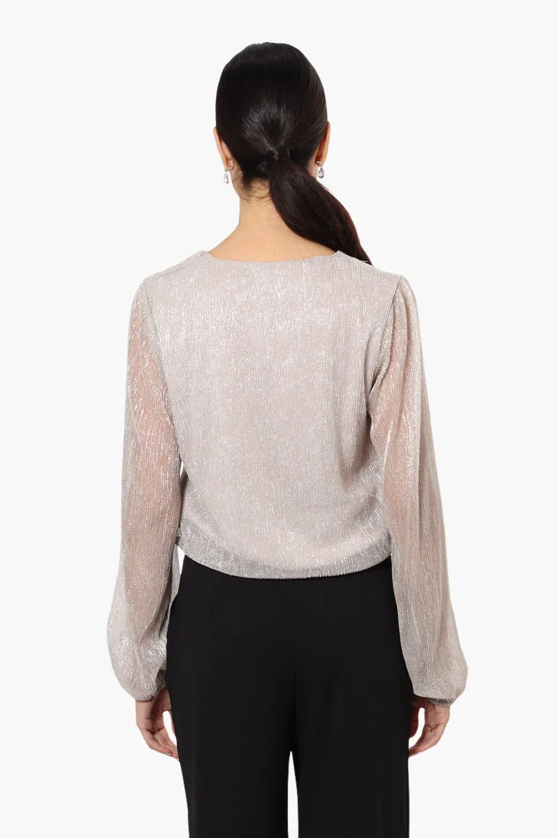 Limite Sheer Sleeve Lurex Blouse - Grey