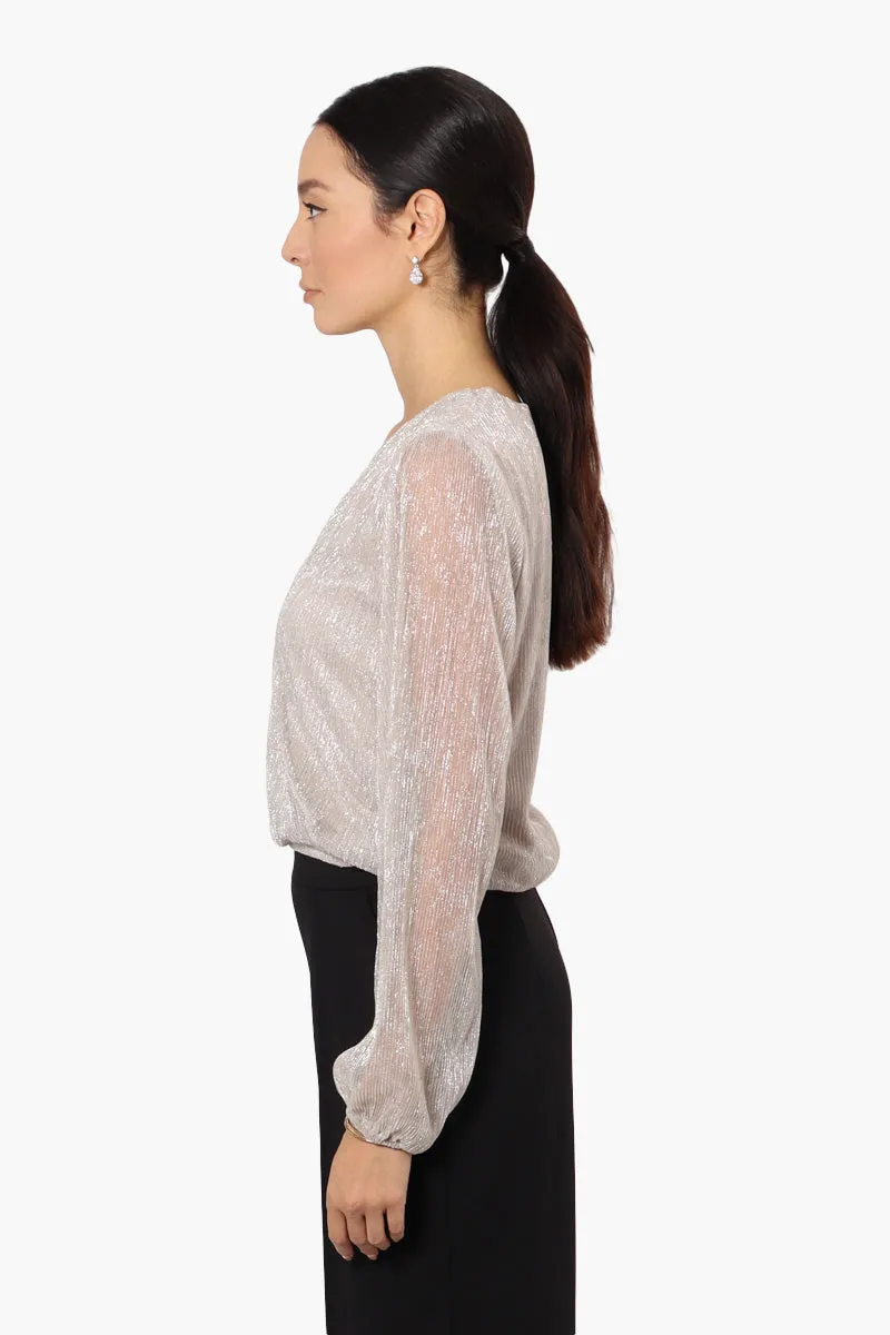 Limite Sheer Sleeve Lurex Blouse - Grey