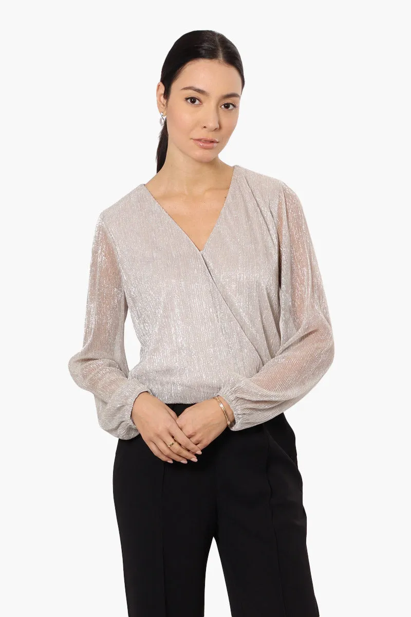 Limite Sheer Sleeve Lurex Blouse - Grey