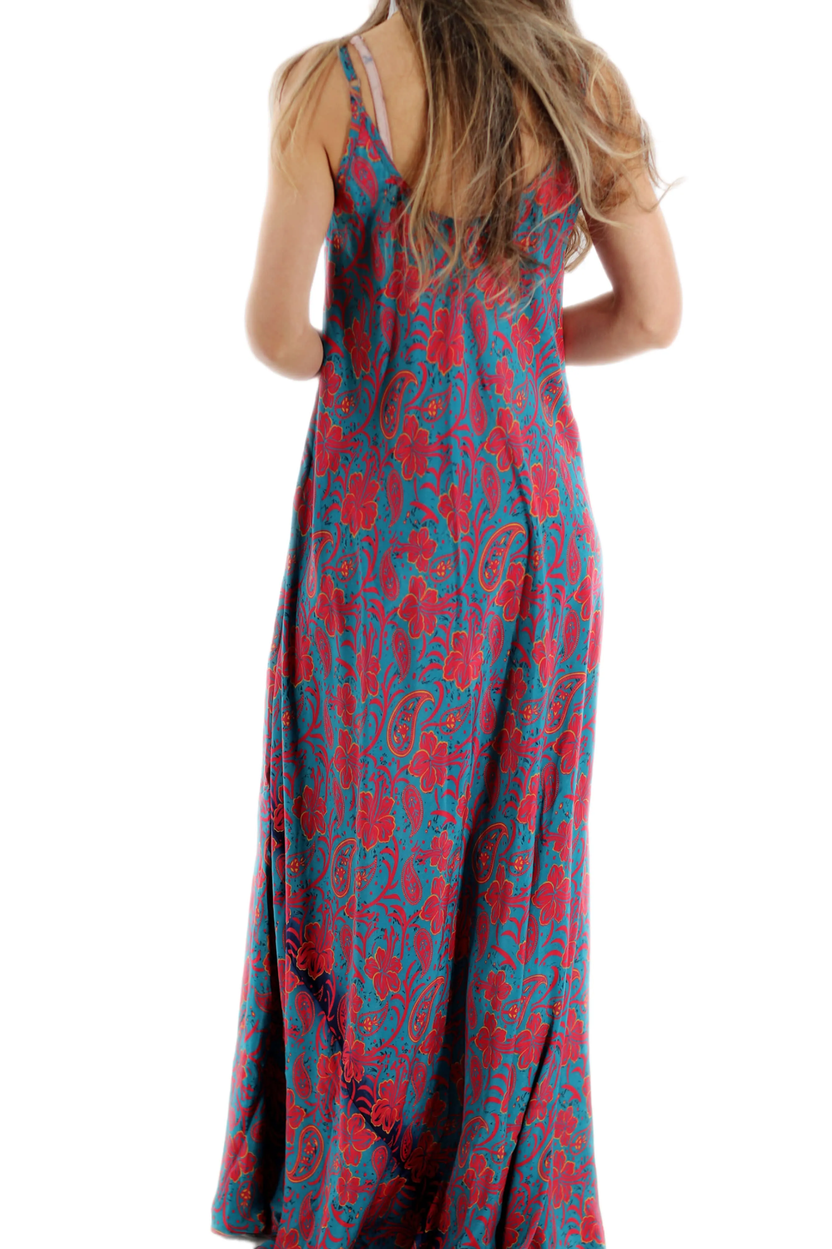 Long Flowy Floral "Stefania" Maxi dress in Blue/Pink