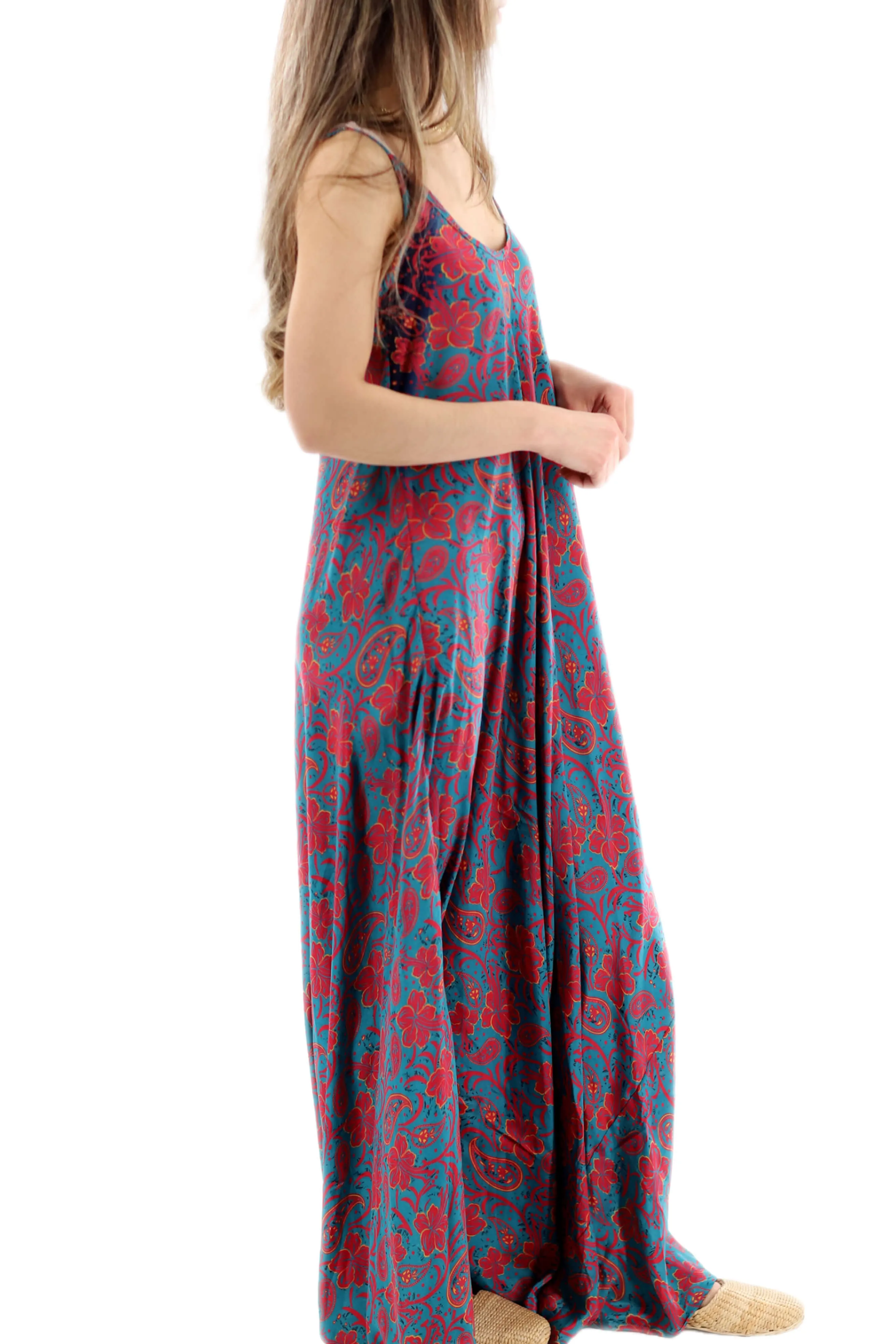 Long Flowy Floral "Stefania" Maxi dress in Blue/Pink