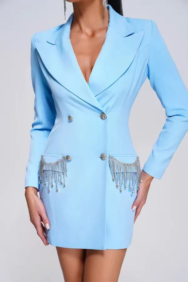 Long-sleeved V-neck Tassel Diamond Suit