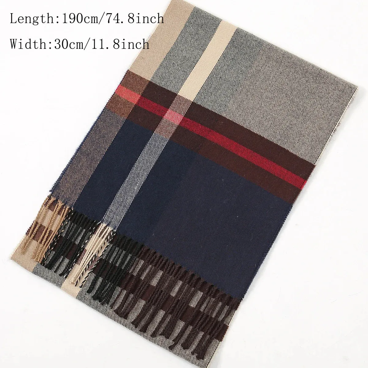 Luxury Plaid Print Warm Travel Cashmere Winter Pashmina Tassel Long Casual Scarf