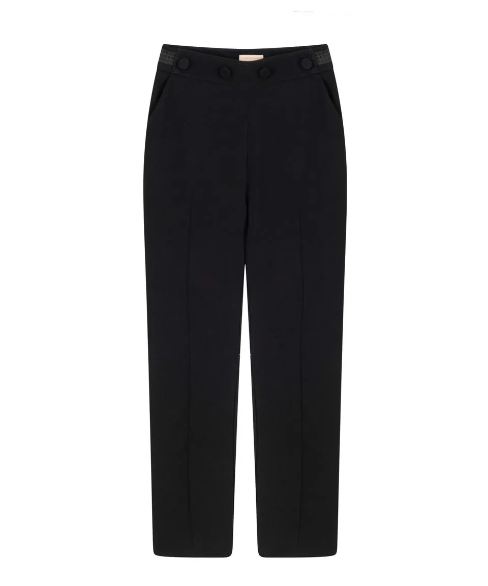 Machka Solid Pegged Trouser With Buttoned Waist Black