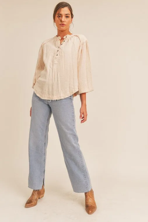 Madelyn Distressed Button Down Top