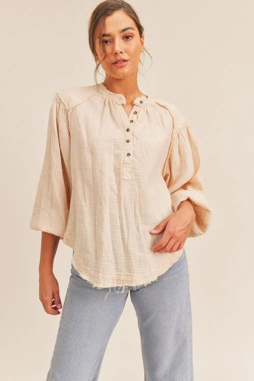 Madelyn Distressed Button Down Top