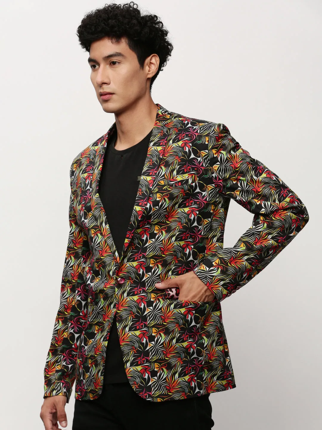 Men Black Printed Casual Blazers