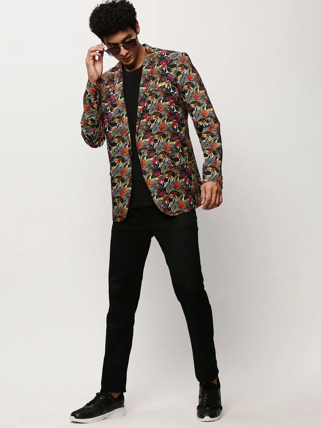 Men Black Printed Casual Blazers