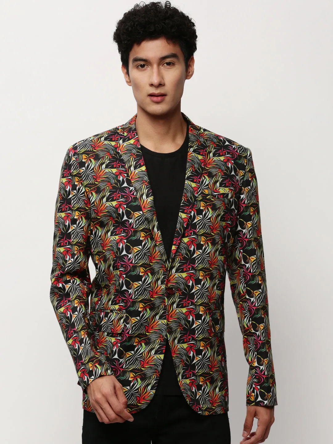 Men Black Printed Casual Blazers