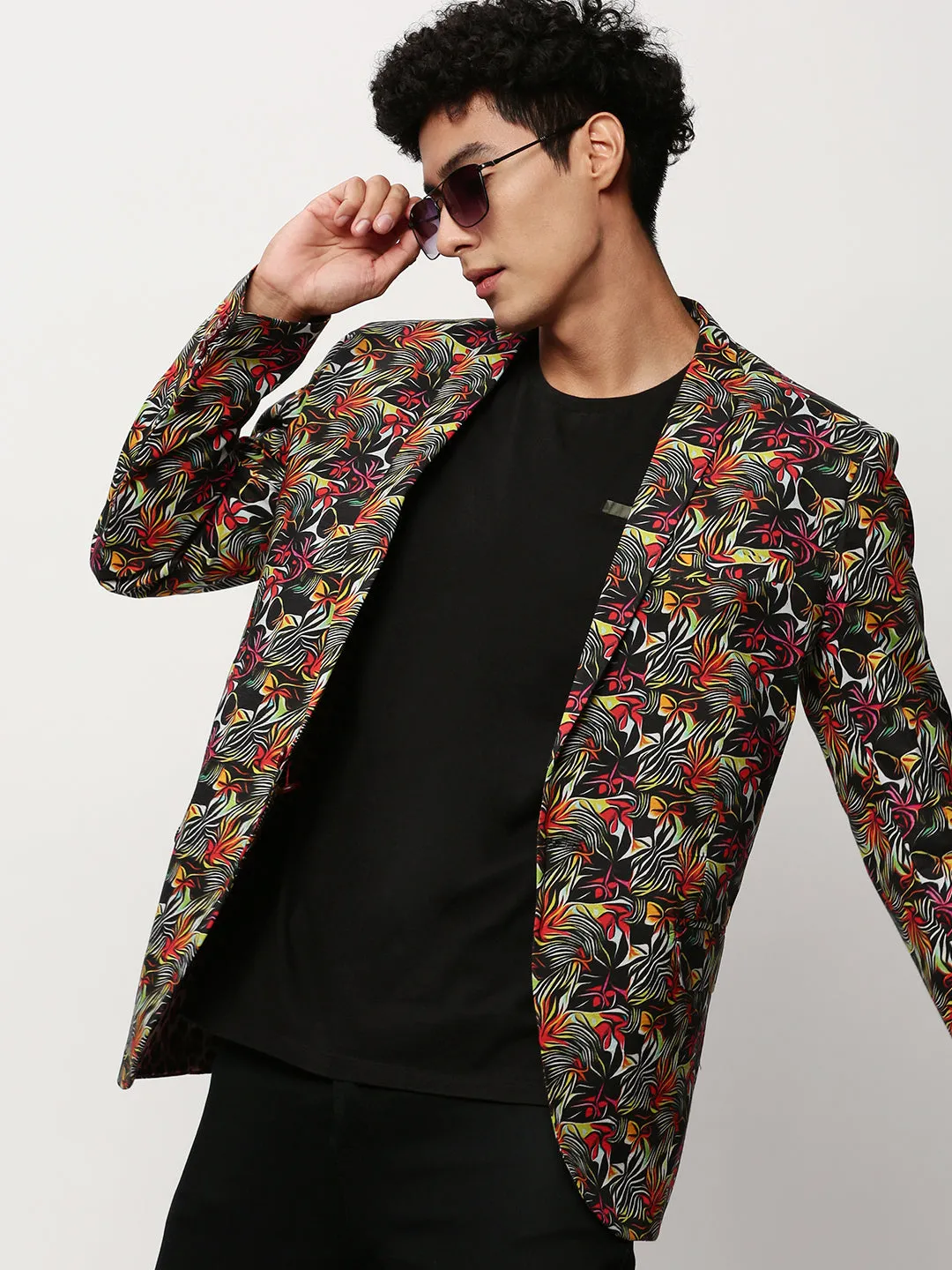 Men Black Printed Casual Blazers