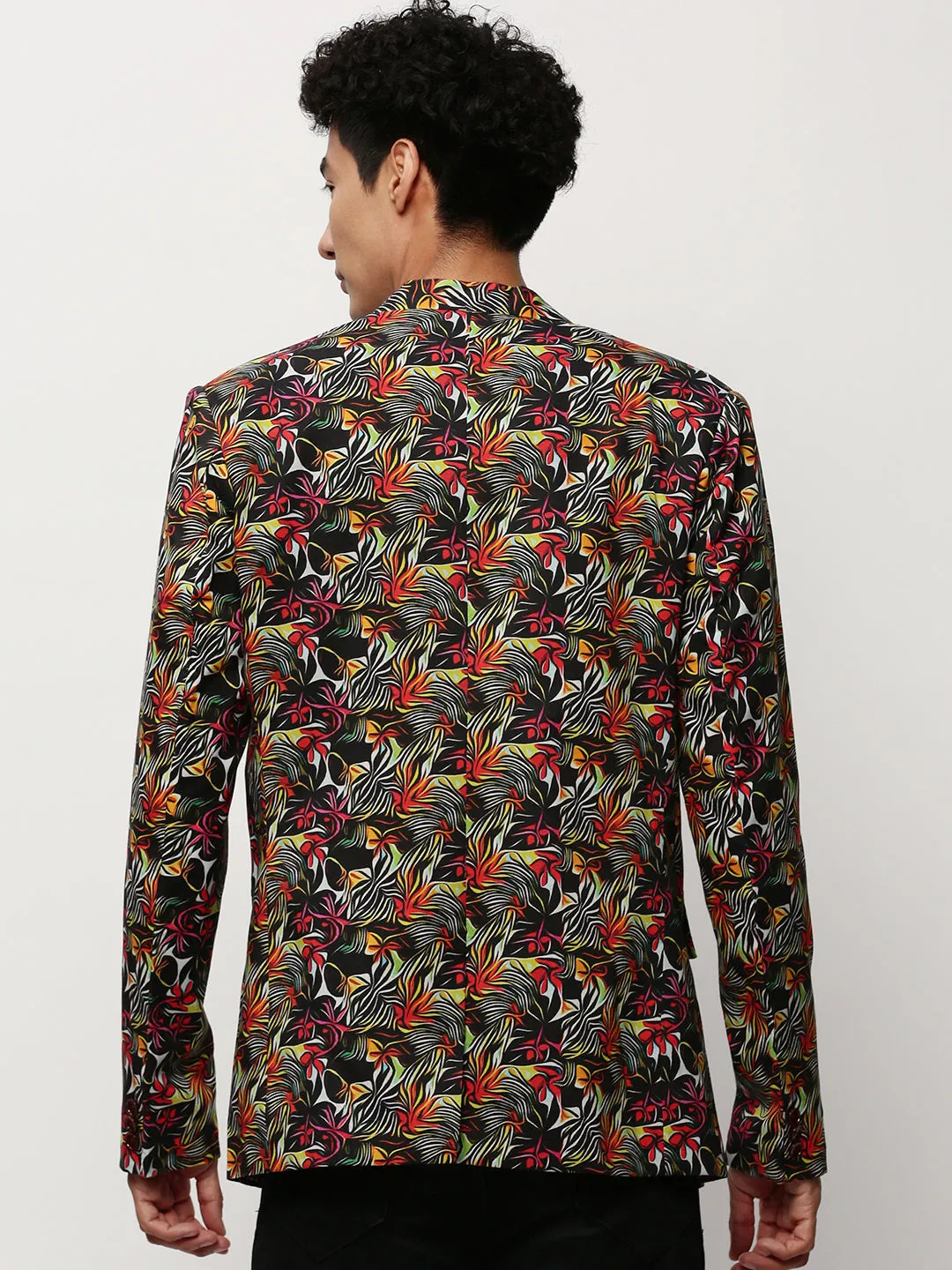 Men Black Printed Casual Blazers