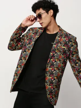 Men Black Printed Casual Blazers