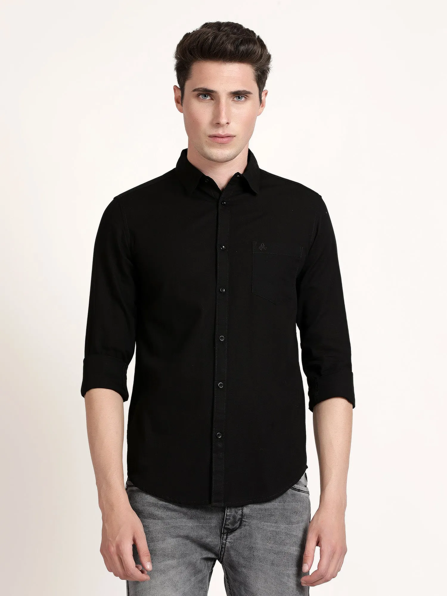 Men Navy Blue  Plain Formal Shirt (GBHM5021)