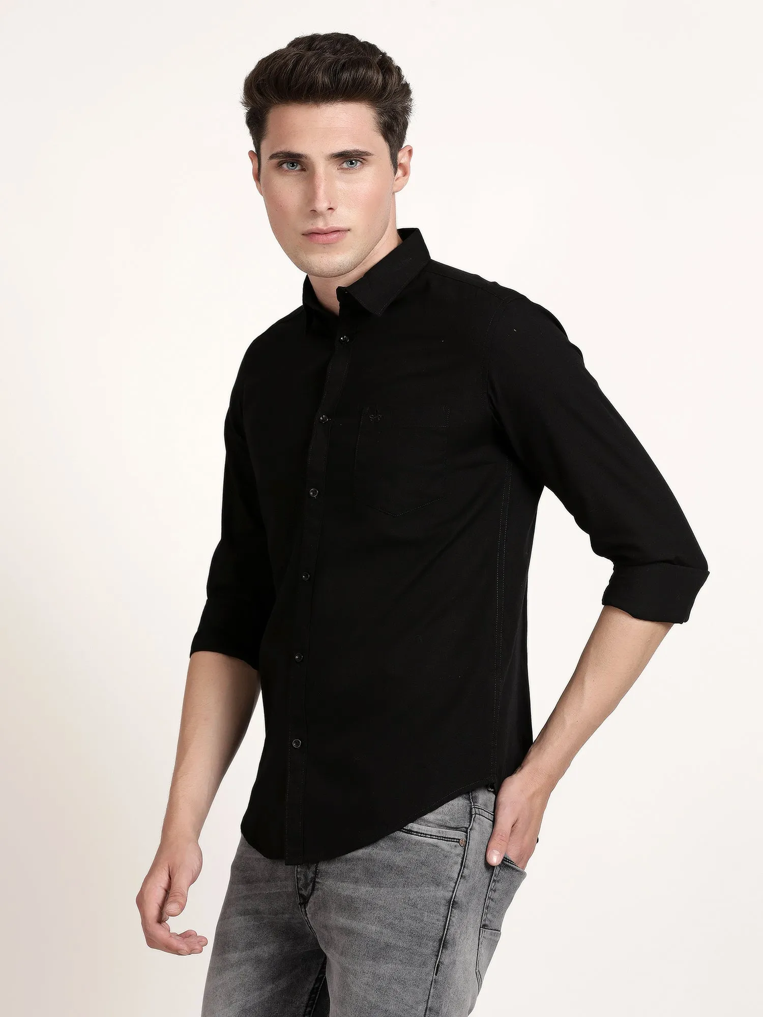 Men Navy Blue  Plain Formal Shirt (GBHM5021)