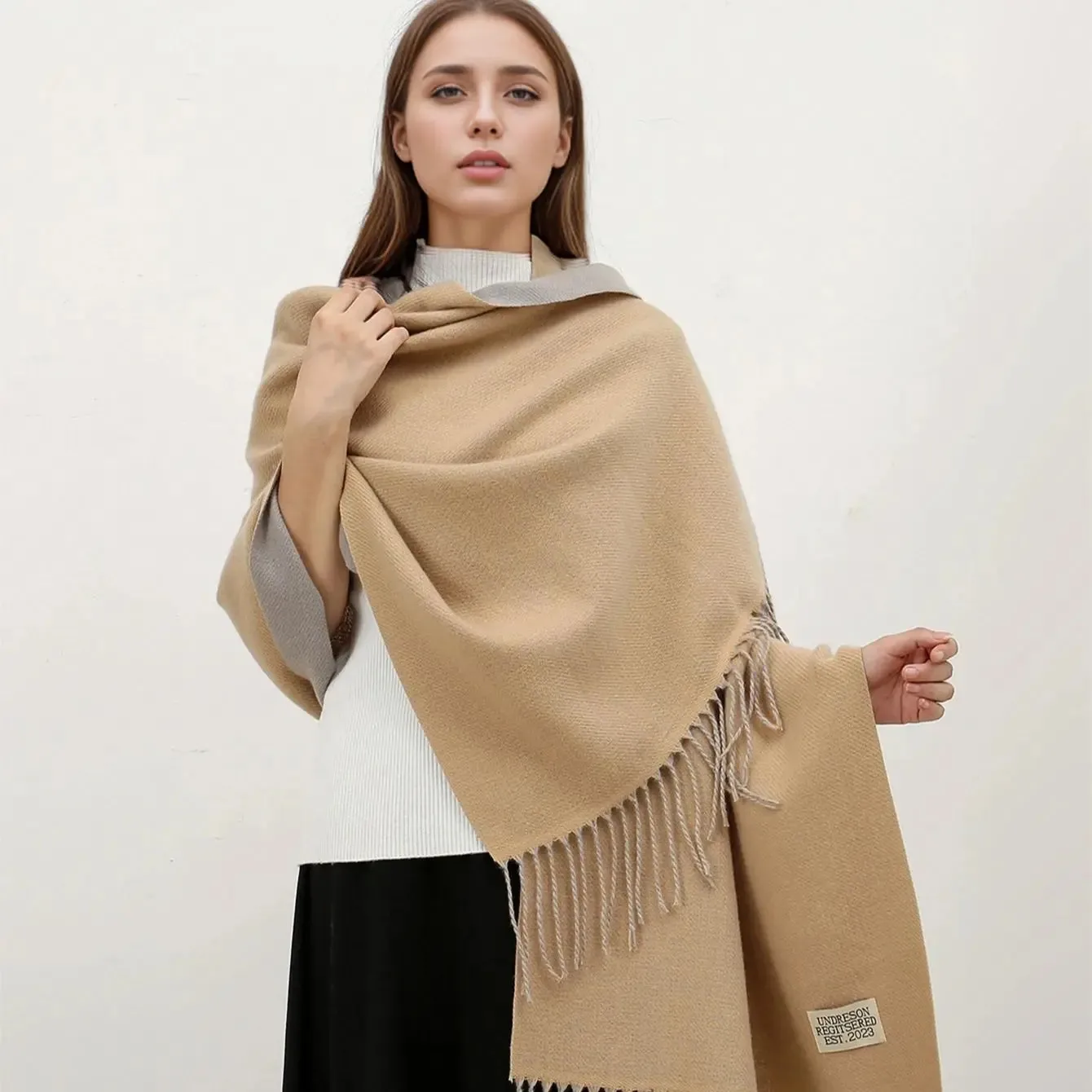 New Winter Cashmere Long Warm Cashmere Hijab Wrap Female Solid Pashmina Scarf