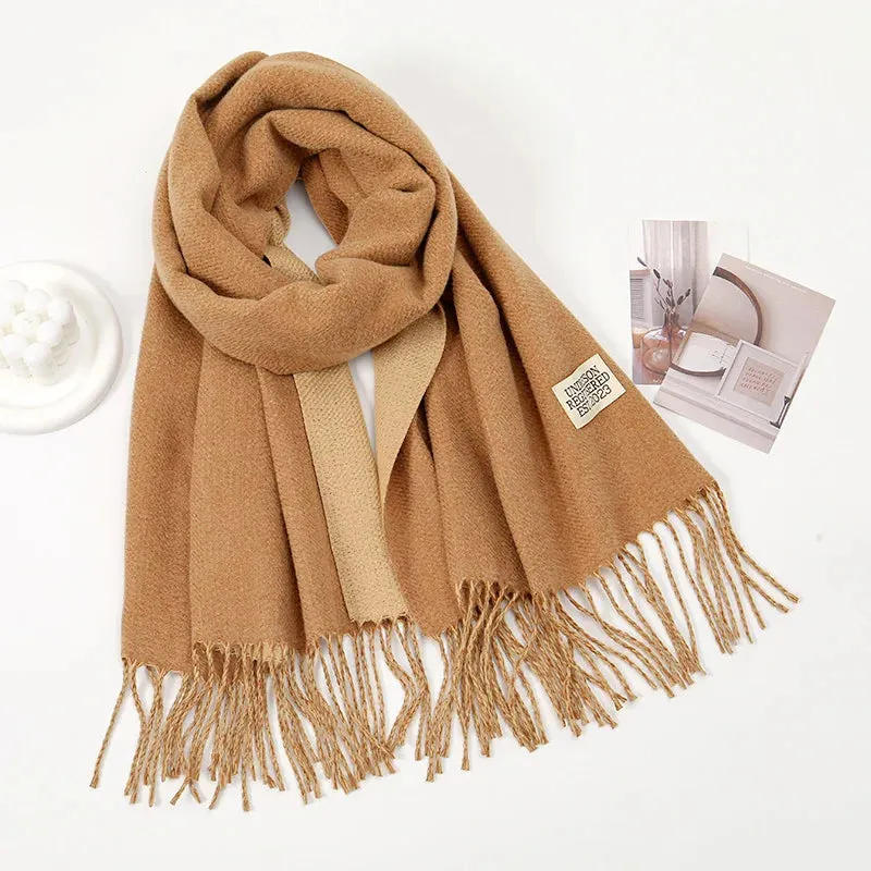 New Winter Cashmere Long Warm Cashmere Hijab Wrap Female Solid Pashmina Scarf