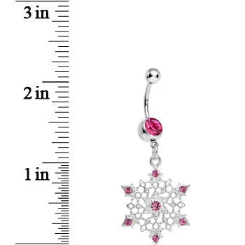 Pink Gem Delicate Winter Snowflake Dangle Belly Ring