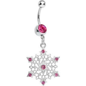 Pink Gem Delicate Winter Snowflake Dangle Belly Ring