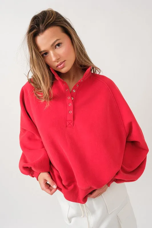 Piper Snap Button Collared Sweater Red