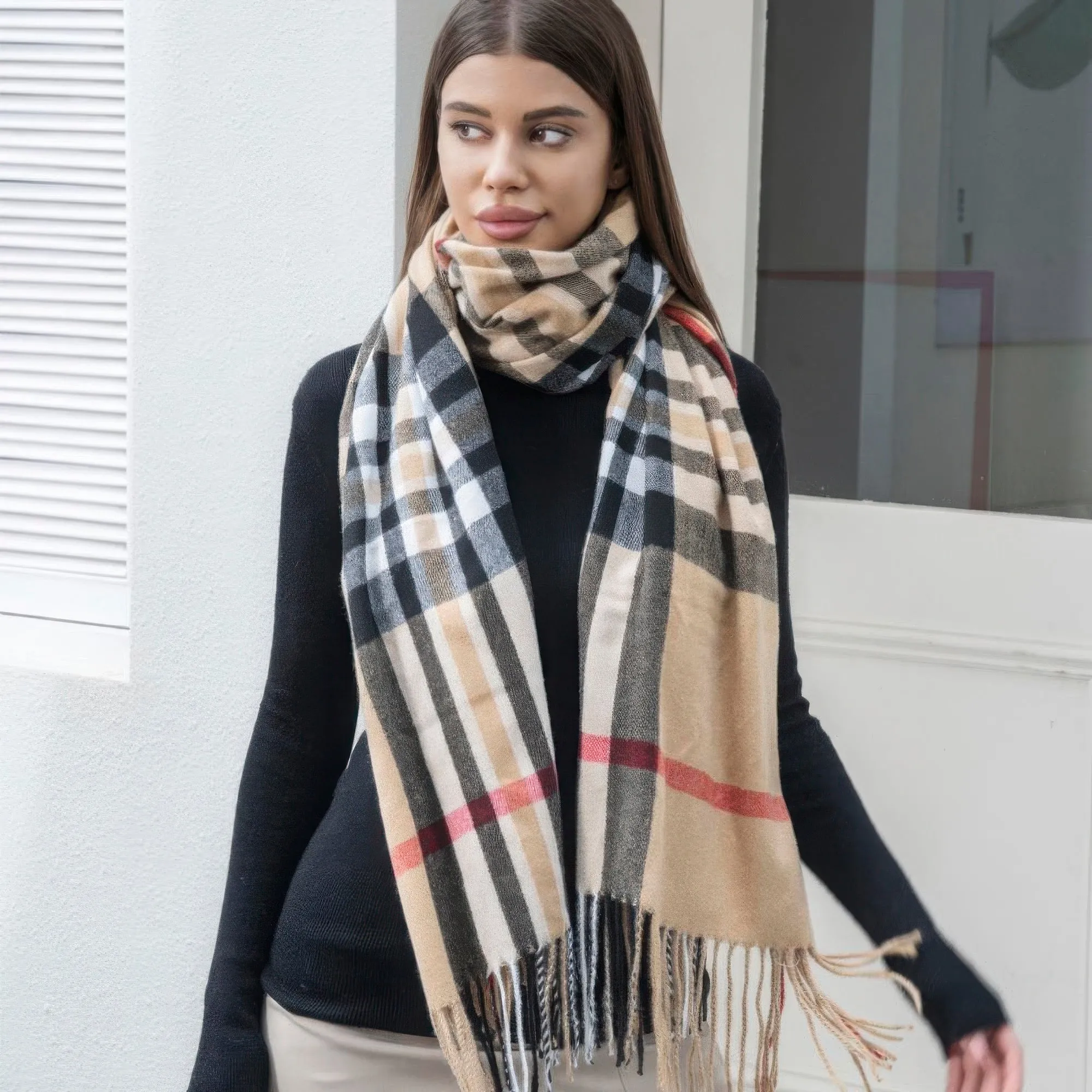 Plaid Tassel Blanket Scarf