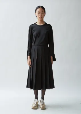 Pleated Split Seam Gabardine Skirt