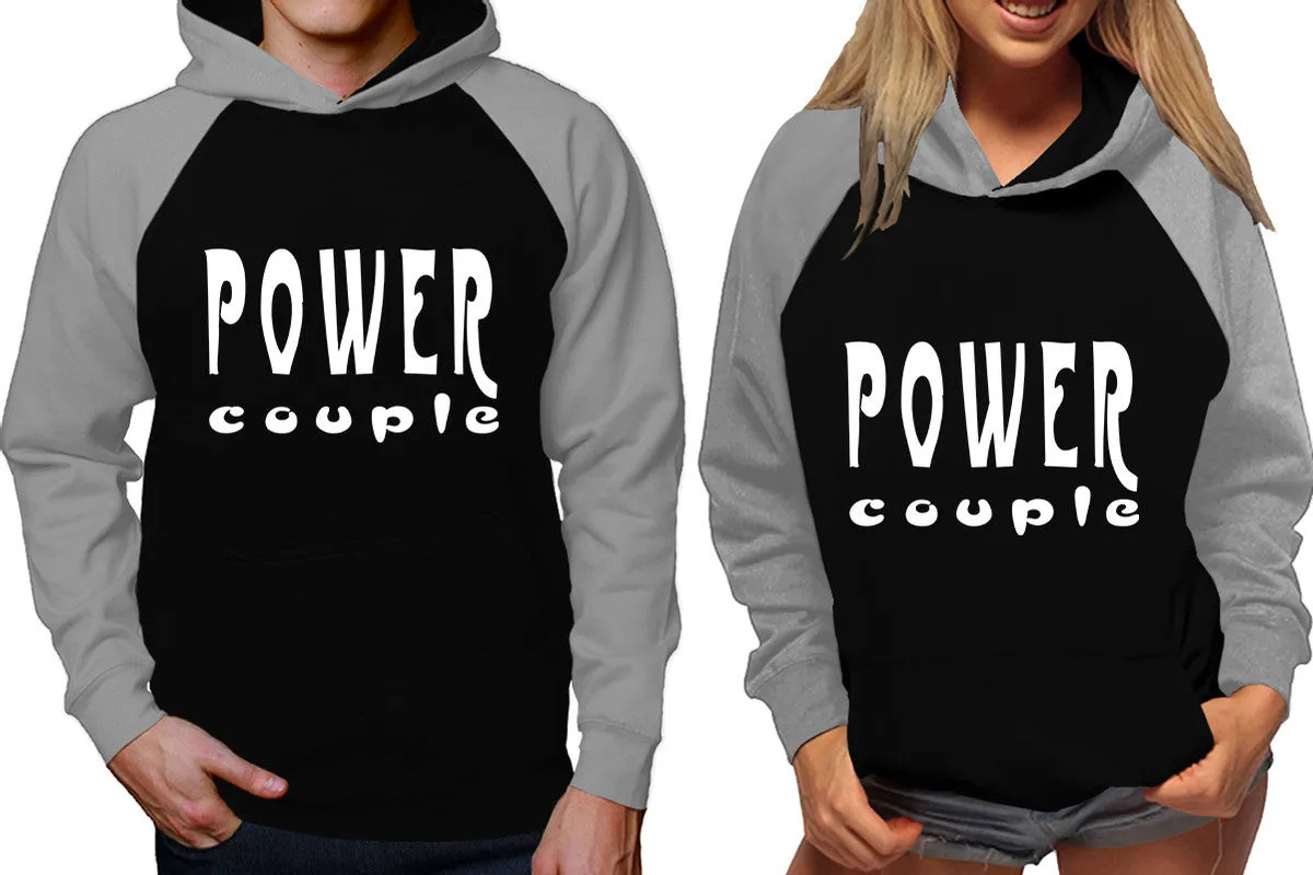 "Power Couple" Couple Matching Raglan Hoodies – Comfortable Unisex Pullover | Sold Separately in Sizes & Colors