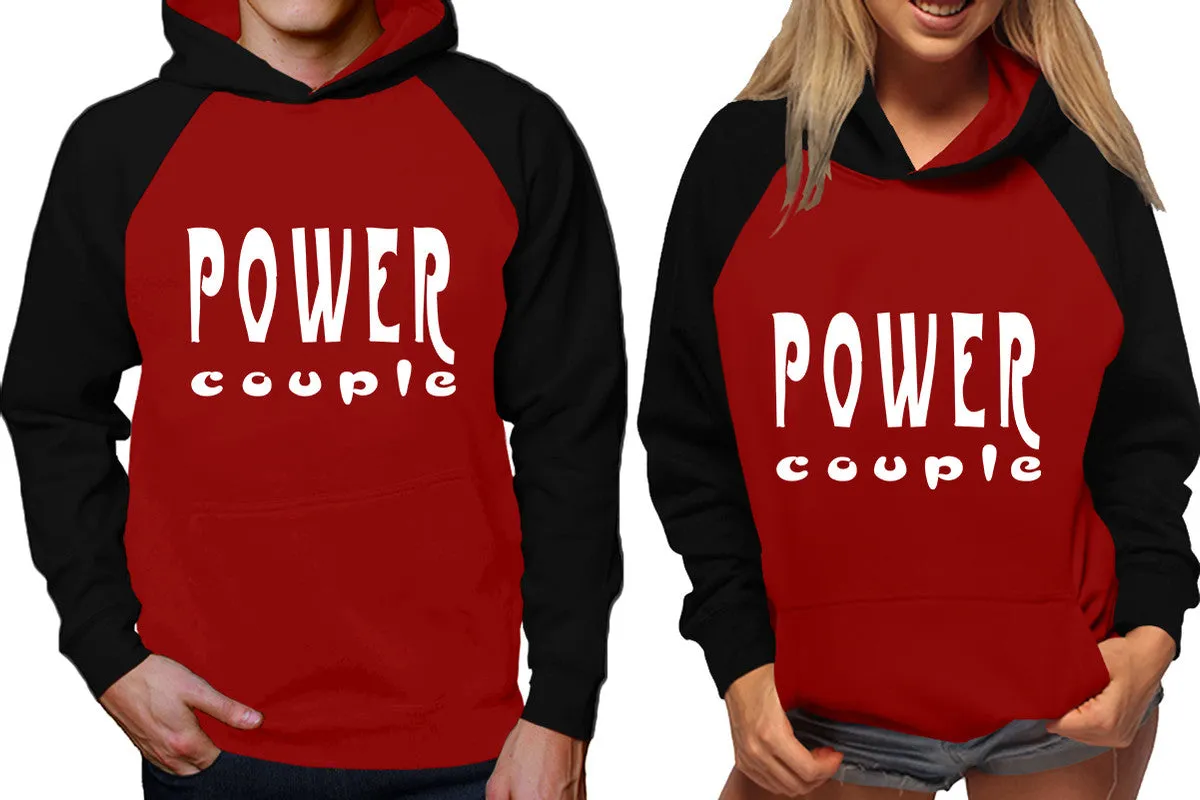 "Power Couple" Couple Matching Raglan Hoodies – Comfortable Unisex Pullover | Sold Separately in Sizes & Colors