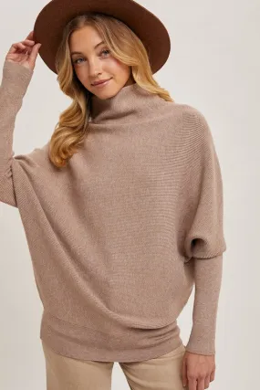 SLOUCH NECK DOLMAN PULLOVER, Latte