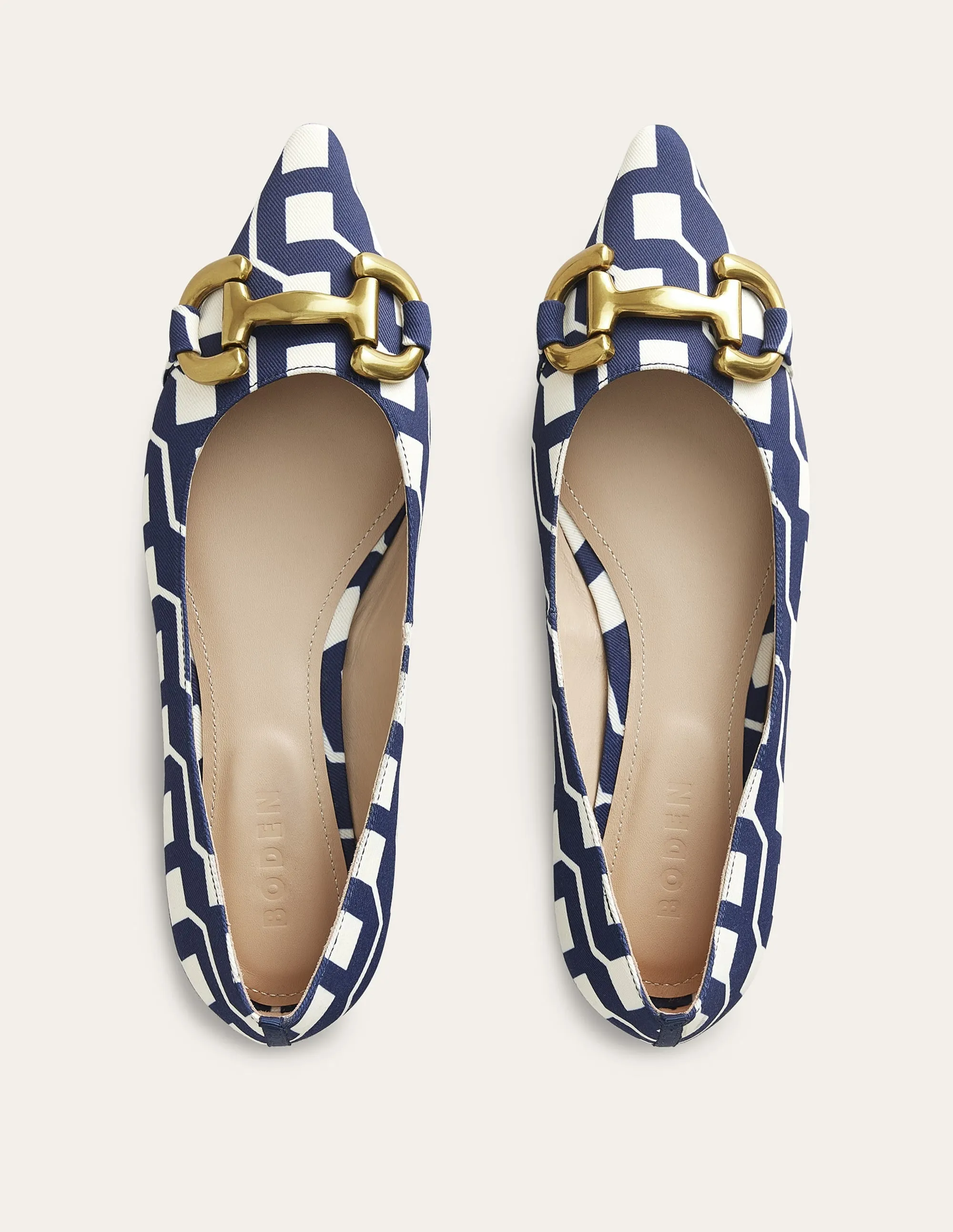 Snaffle Trim Ballet Flats-French Navy, Cube Geo