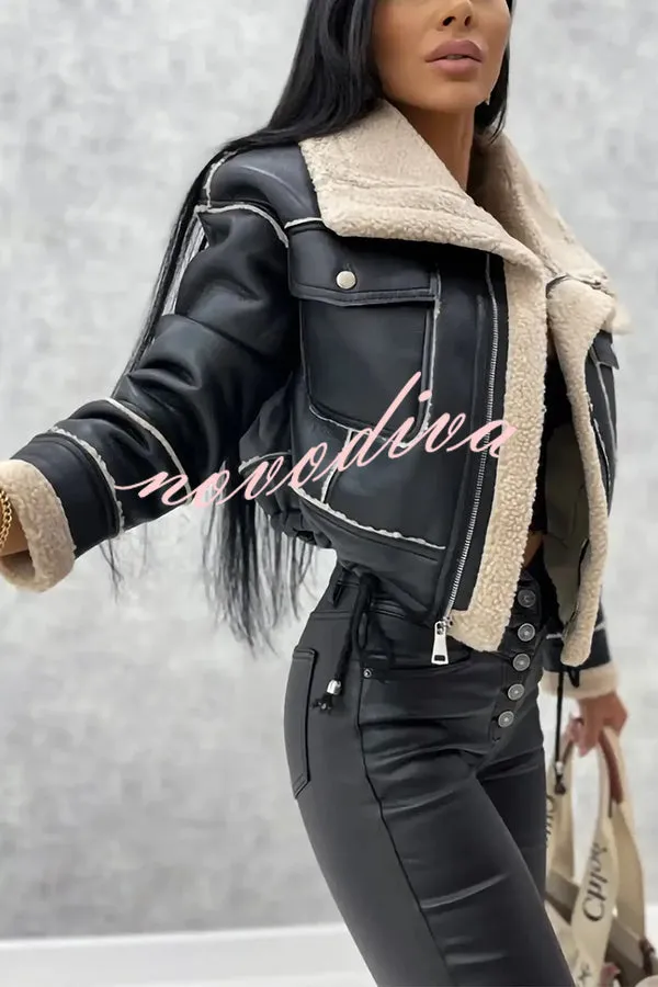 Stylish Lambswool Short Zipped Biker Jacket