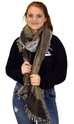 Thick and Warm Woven Oblong Blanket Scarf Shawl Brown