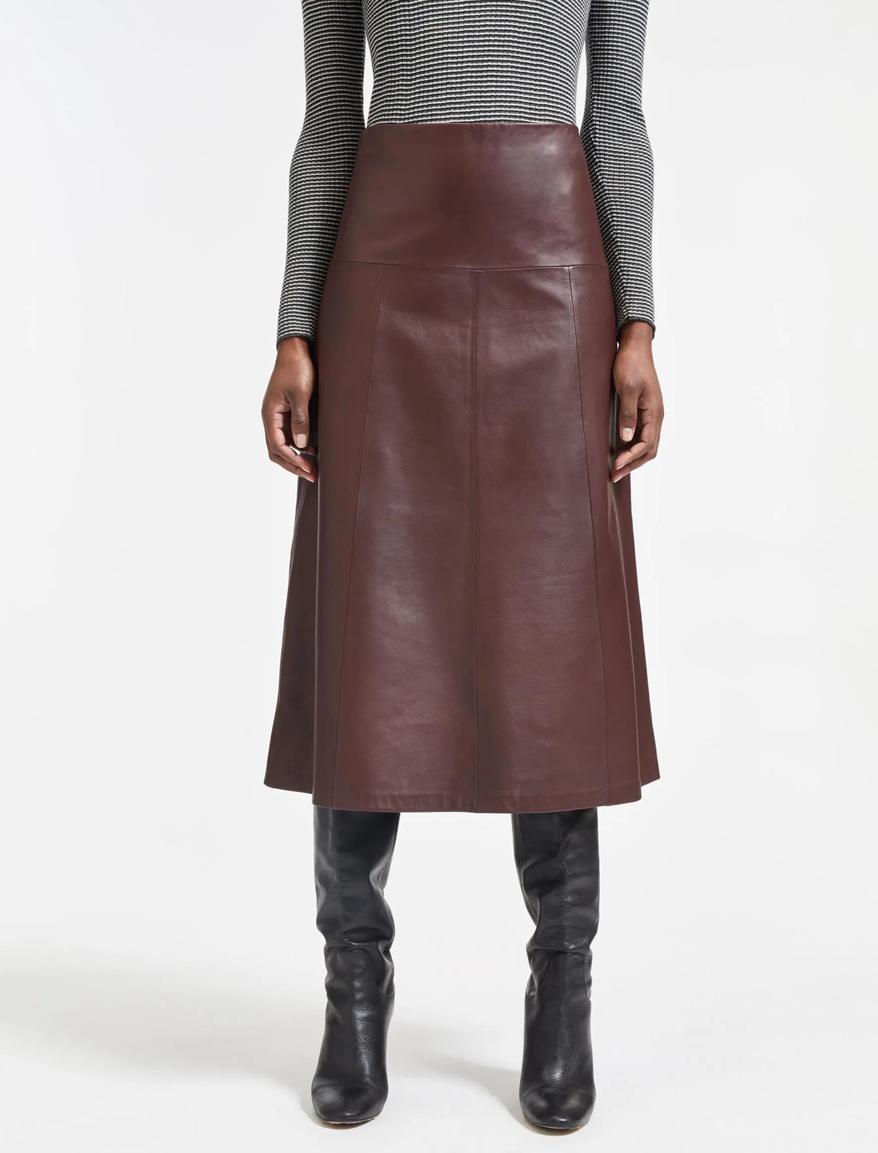 Tiana Leather Midi Skirt - Oxblood