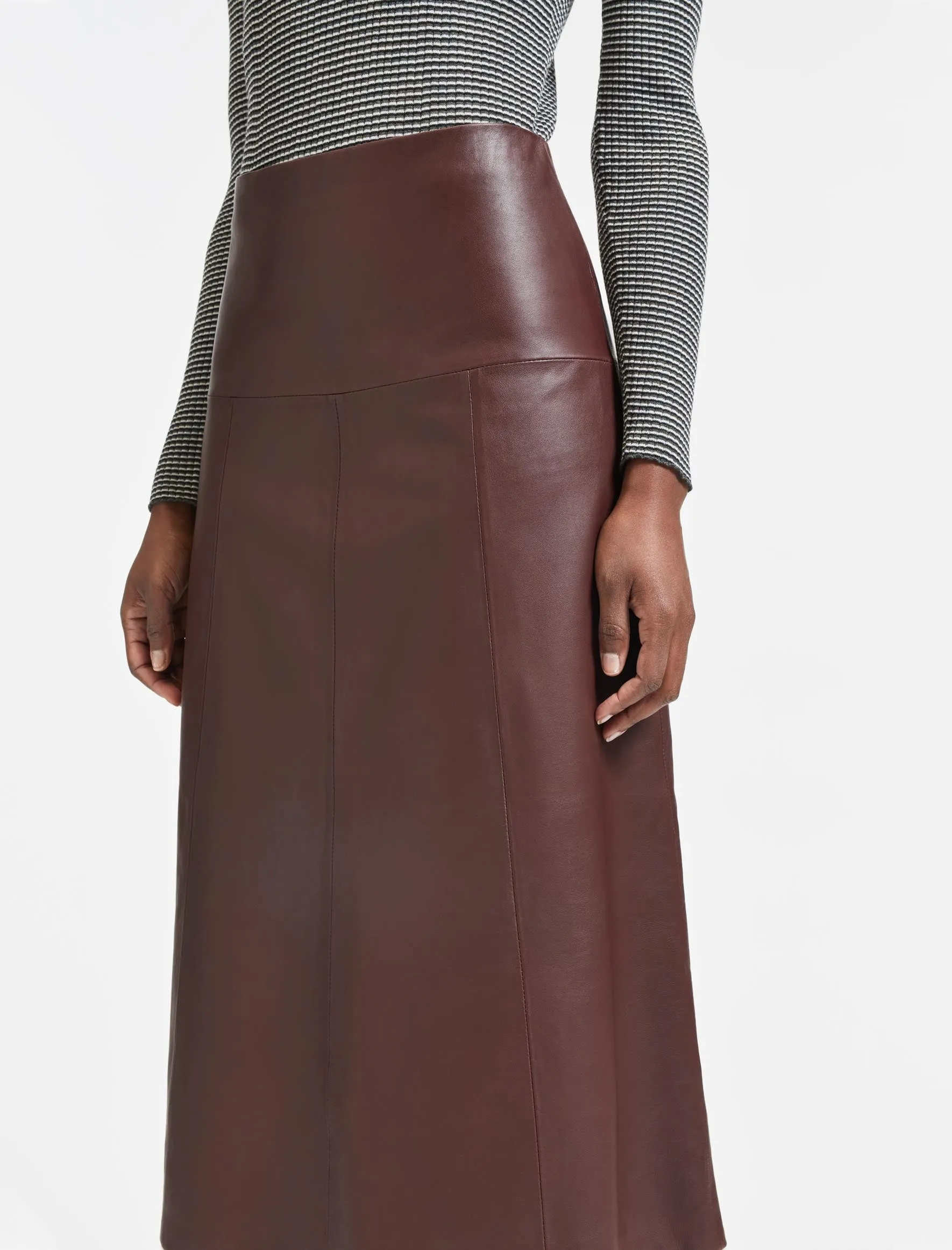 Tiana Leather Midi Skirt - Oxblood