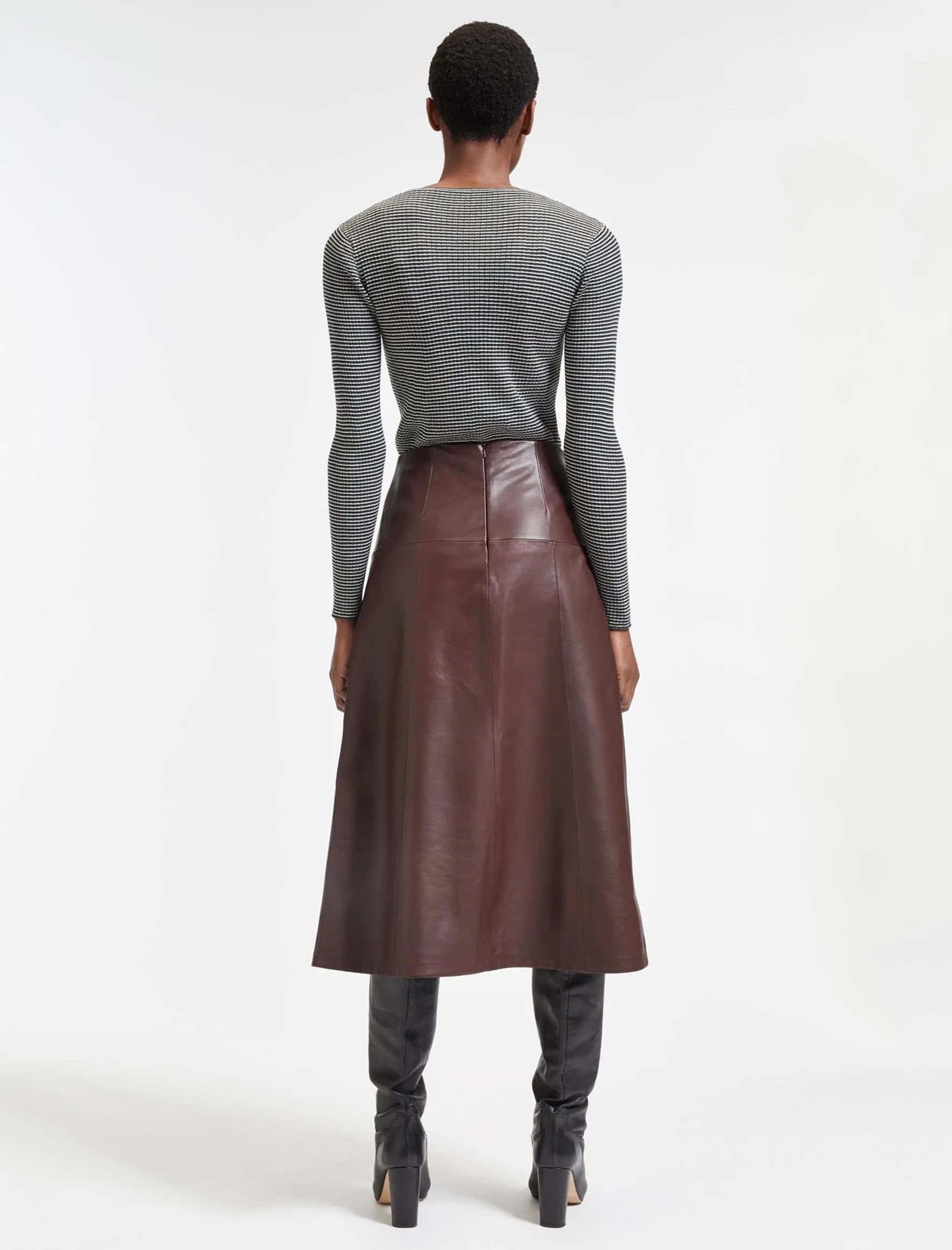 Tiana Leather Midi Skirt - Oxblood