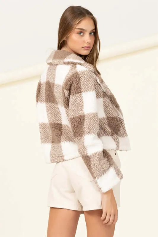 Toffee Lucky Break Plaid Pattern Fur Jacket