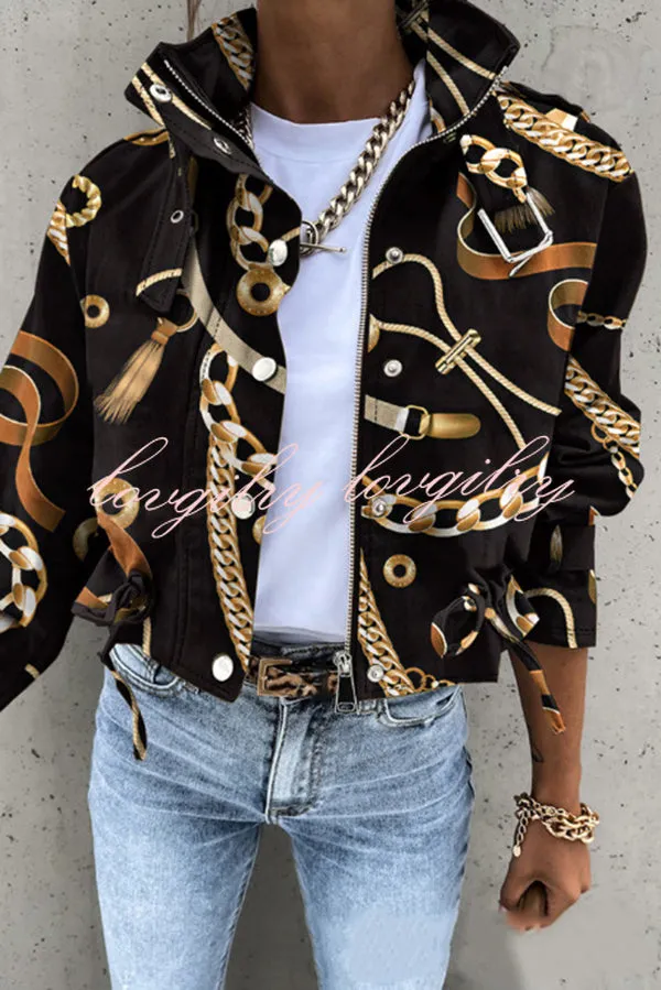 Unique Stylish Printed Casual Pocket Statement Jacket