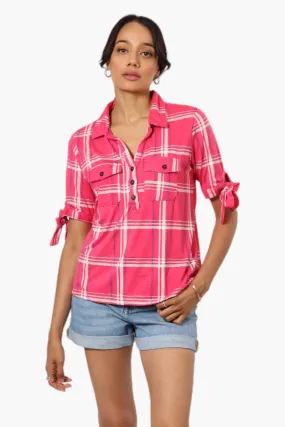 Urbanology Plaid Tie Sleeve Shirt - Pink